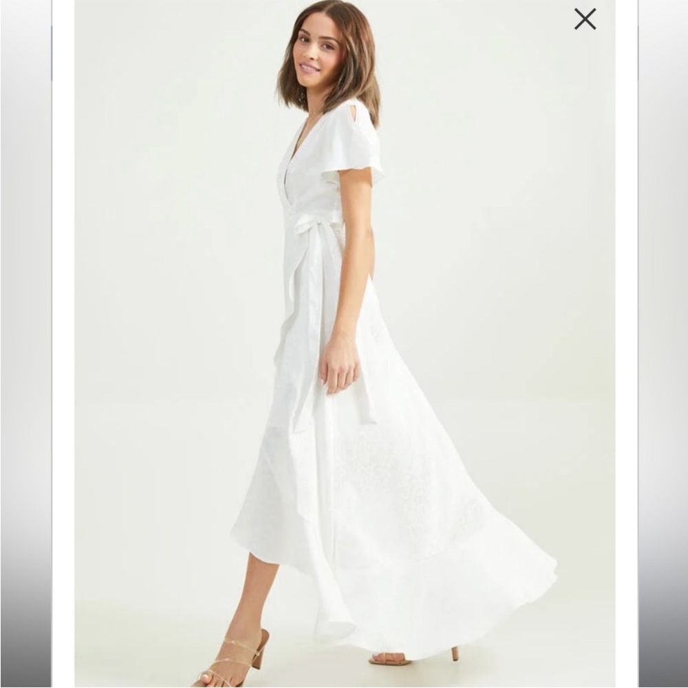 ALTAR’D STATE Jair Floral High Low Satin White Dress with Waist Bow size S